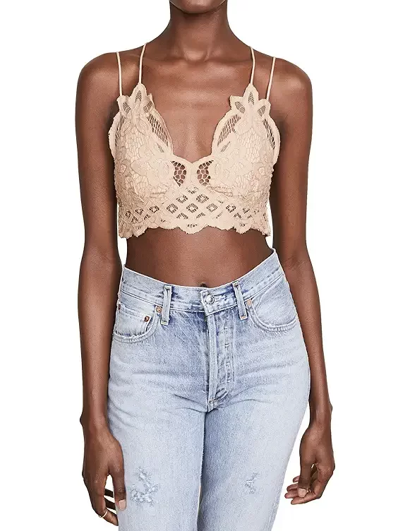 cream bralette paired with jeans