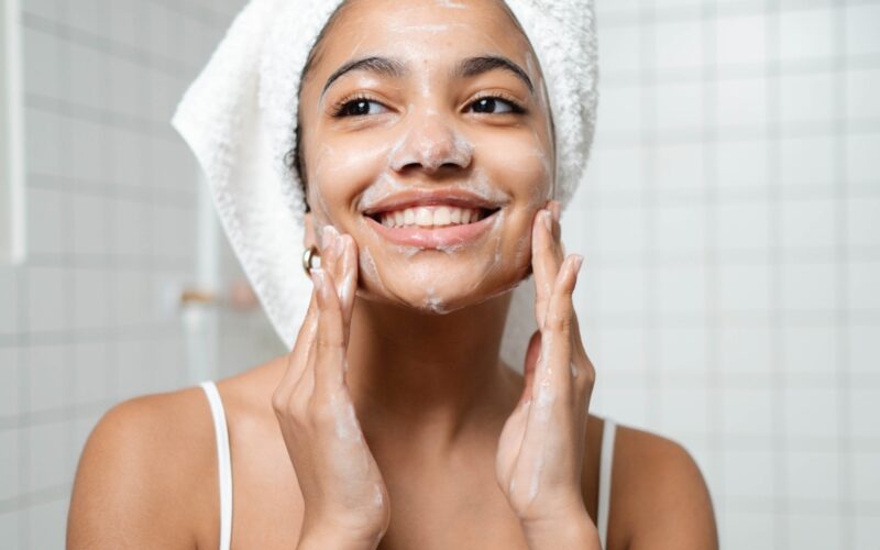 girl washing face